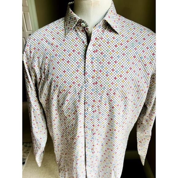 Bugatchi classic fit multi-color long sleeve buttondown casual shirt size L - Picture 1 of 5